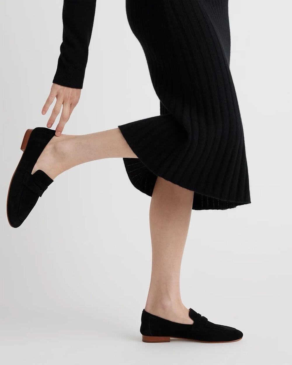 Quince Italian Suede Penny Loafers Black Women US 8 Leather Flats